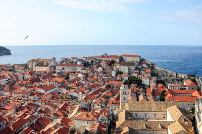 High angle view of sea against clear sky