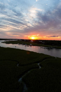 Scenic view of river against sky during sunset