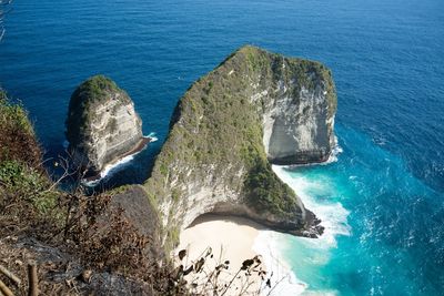 High angle view of rocks on beach