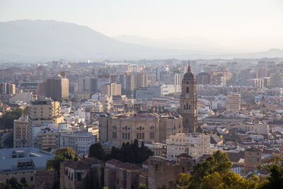 High angle view of buildings in city