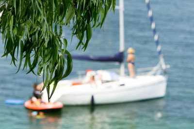 Boat moored on sea