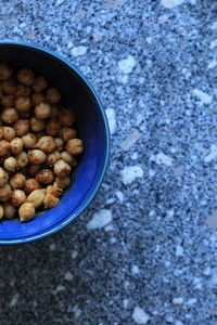 High angle view of fruits in bowl on table