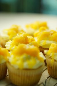 Close-up of yellow juice on table