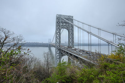 Suspension bridge over river