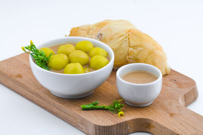 High angle view of fruits in bowl on table