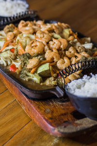 High angle view of meal served on table