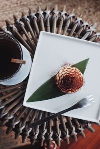 High angle view of ice cream on table