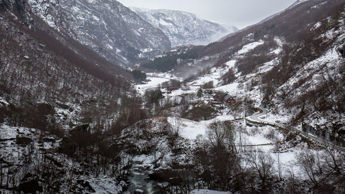 Scenic view of snowcapped mountains against sky