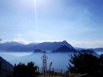 Scenic view of silhouette mountains against sky