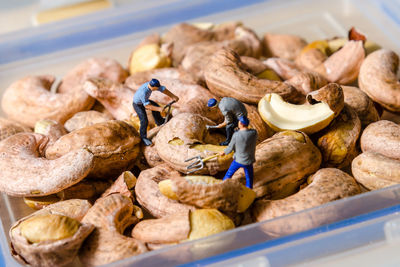 Figurine men on cashew nut