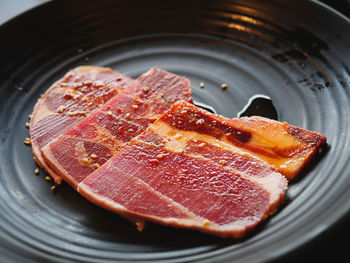 High angle view of meat in plate