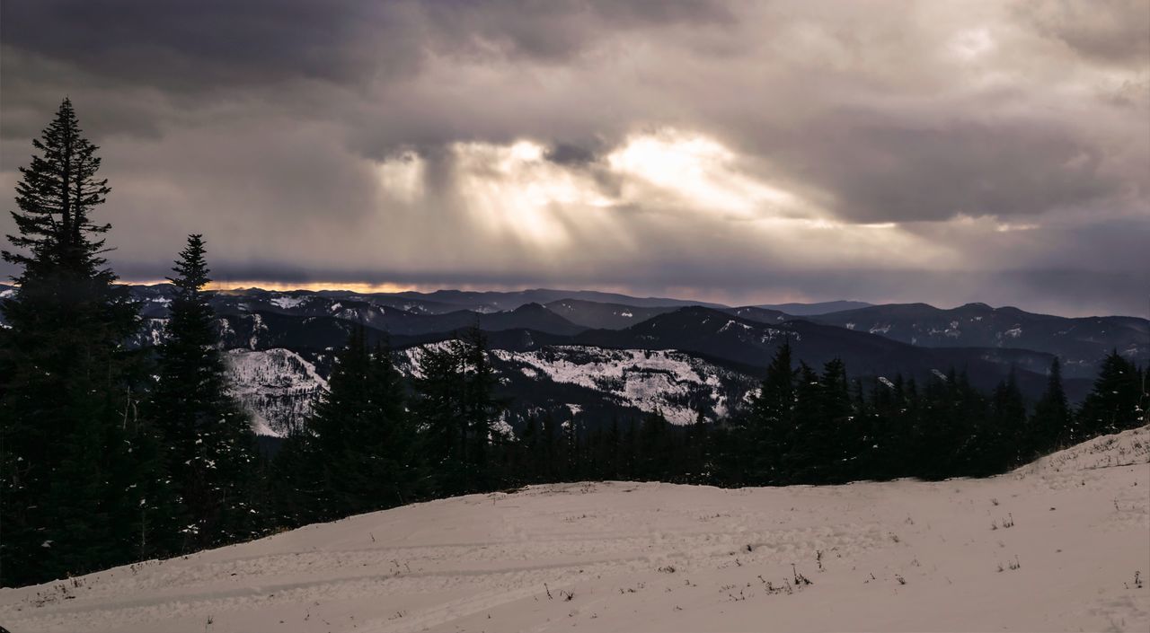 mountain, scenics, snow, beauty in nature, nature, cold temperature, sky, landscape, tranquility, winter, tranquil scene, mountain range, outdoors, non-urban scene, no people, tree, day, cloud - sky