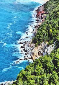 Scenic view of sea against blue sky