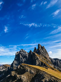 Scenic view of rocky mountains against blue sky