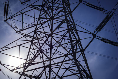 Low angle view of electricity pylon against sky