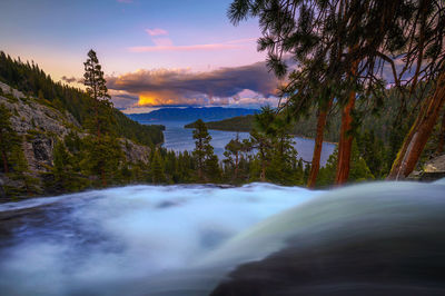 Scenic view of mountains against sky during sunset