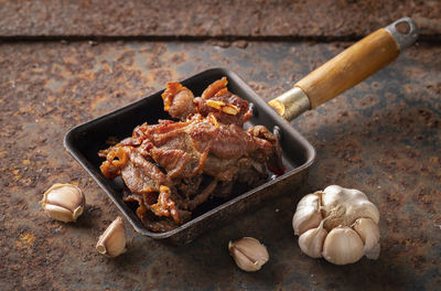 High angle view of food on table