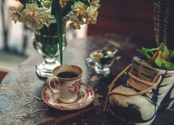 Close-up of coffee cup on table