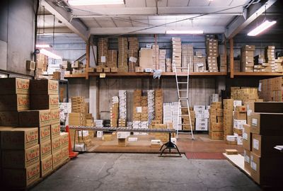 Cardboard boxes arranged at warehouse