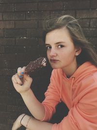 Portrait of girl eating ice cream