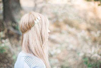 Close-up of woman in forest