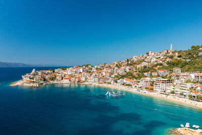 Aerial view of igrane town, the adriatic sea, croatia