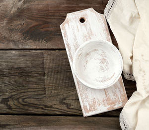 High angle view of coffee cup on table