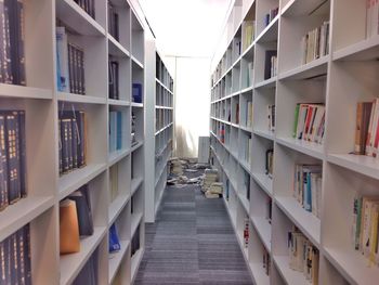 Books on shelves in library