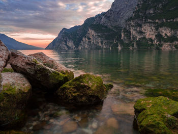 Scenic view of mountain against sky during sunset