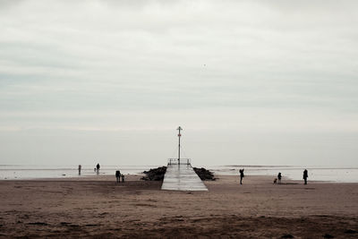 Group of people on beach against sky