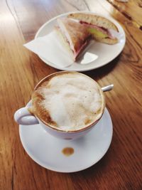 High angle view of coffee on table