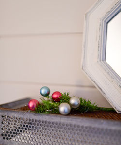 Close-up of christmas decoration on table