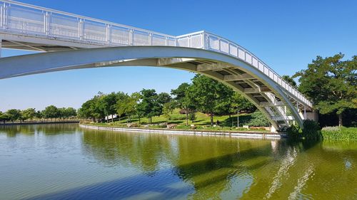 Arch bridge over river against sky