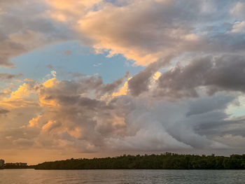 Scenic view of lake against sky during sunset