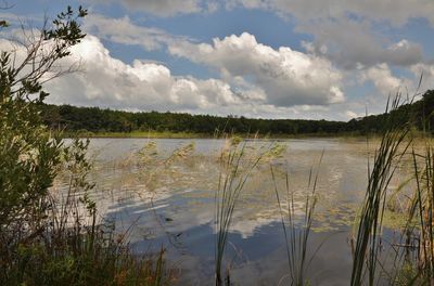 Scenic view of lake against sky