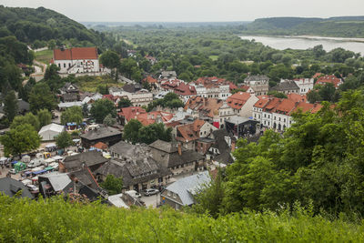 High angle view of townscape against buildings in town