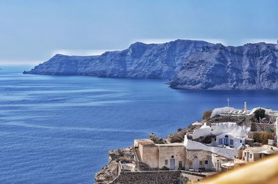 Scenic view of sea against blue sky