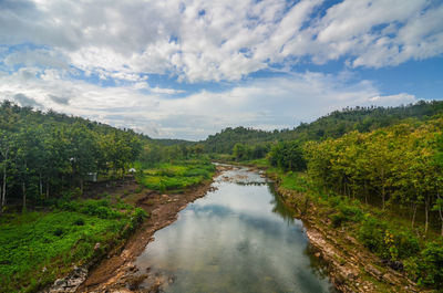 Scenic view of waterfall against sky