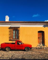 Vintage car against blue sky