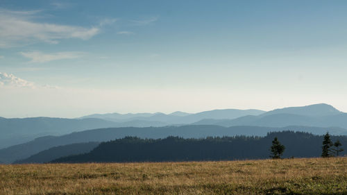 Meadow on a mountain over hazy hills