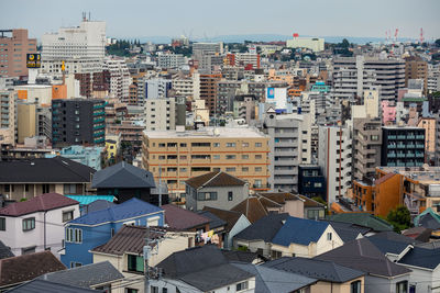 High angle view of townscape against sky in japan.
