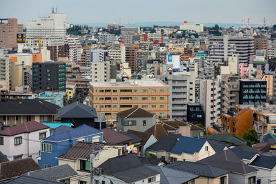 High angle view of townscape against sky