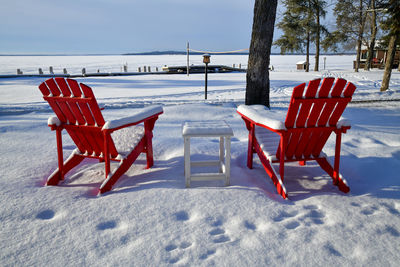 Chairs and tables at beach