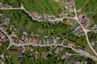 High angle view of street amidst buildings in city