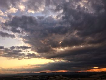 Low angle view of cloudy sky during sunset