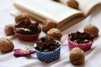 Close-up of cupcakes on table