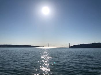 View of suspension bridge over sea