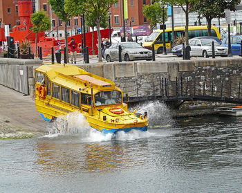 Yellow cart in water