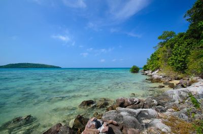 Scenic view of sea against blue sky