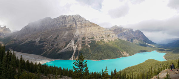 Panoramic view of lake and mountains against sky